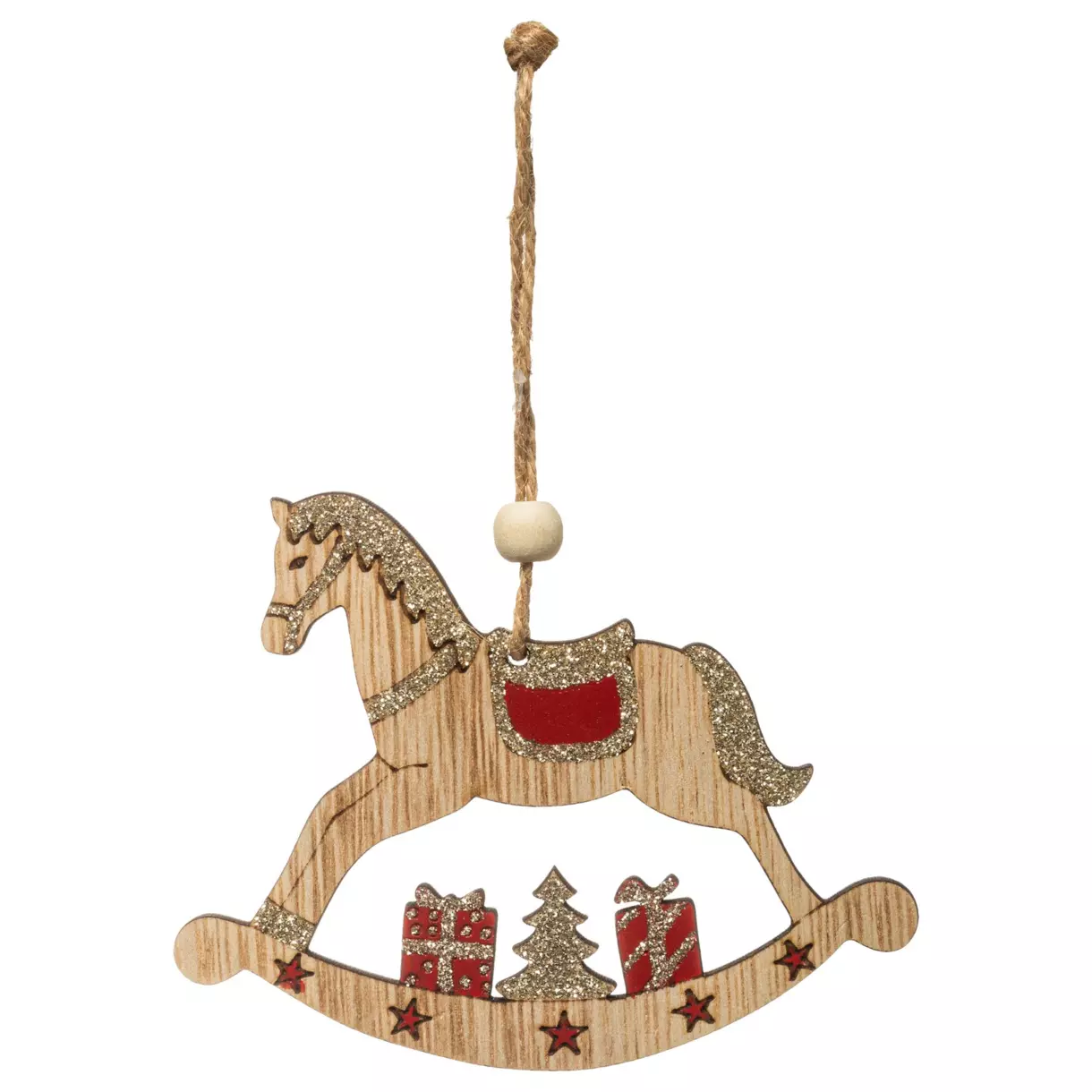 eminza Cheval à suspendre à bascule en bois (H16 cm) Naturel