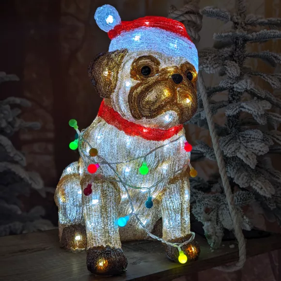 Eminza Chien Lumineux 100 LED (H42 Cm) Bouledogue Multicolore