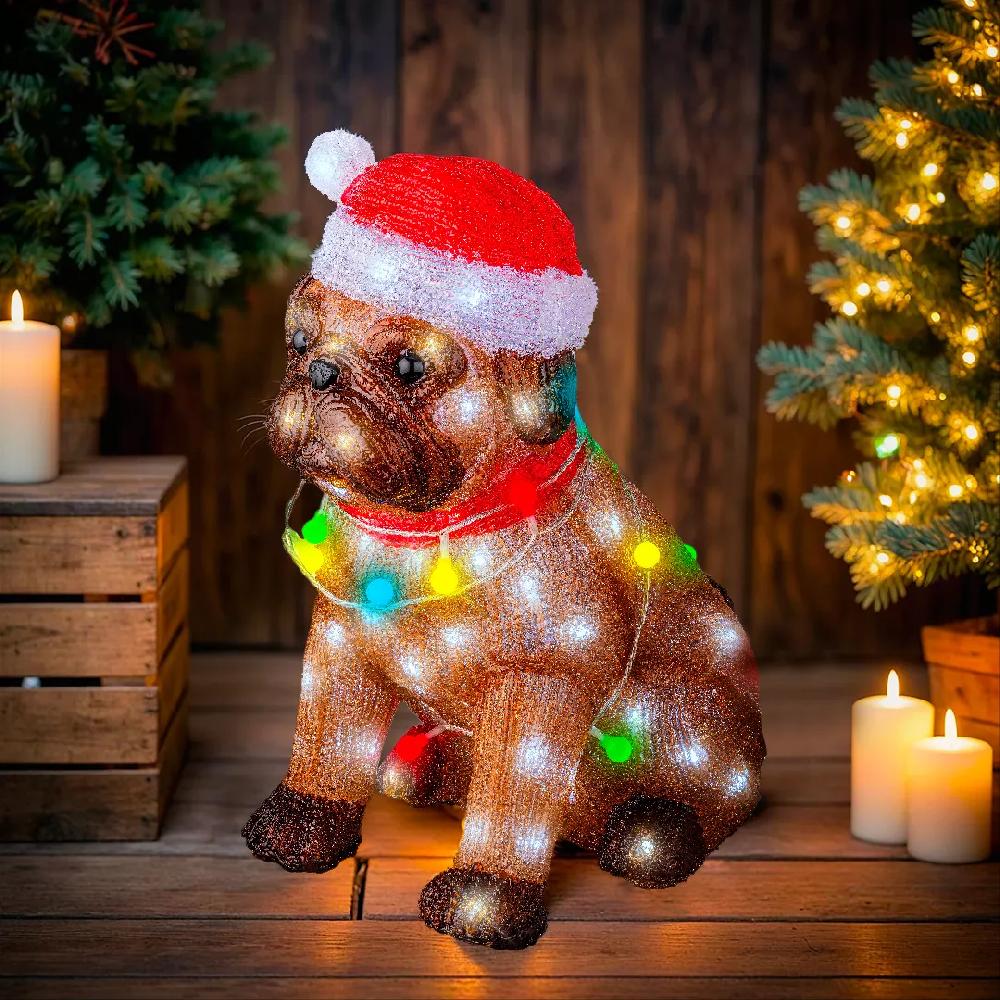 eminza Chien lumineux 100 LED (H42 cm) Bouledogue Multicolore