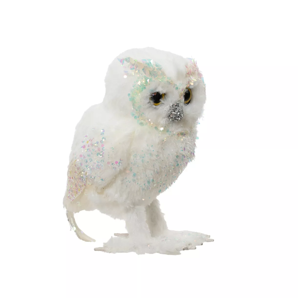 eminza Chouette de Noël à poser (H15 cm) Merveille Blanc irisé