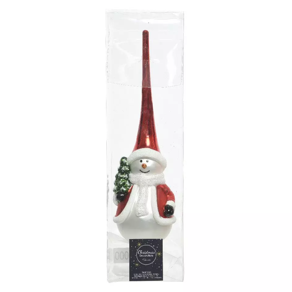 eminza Cimier de sapin en verre Bonhomme de neige Rouge