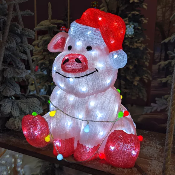 Eminza Cochon Lumineux 100 LED (H41 Cm) Baby Gaston Multicolore