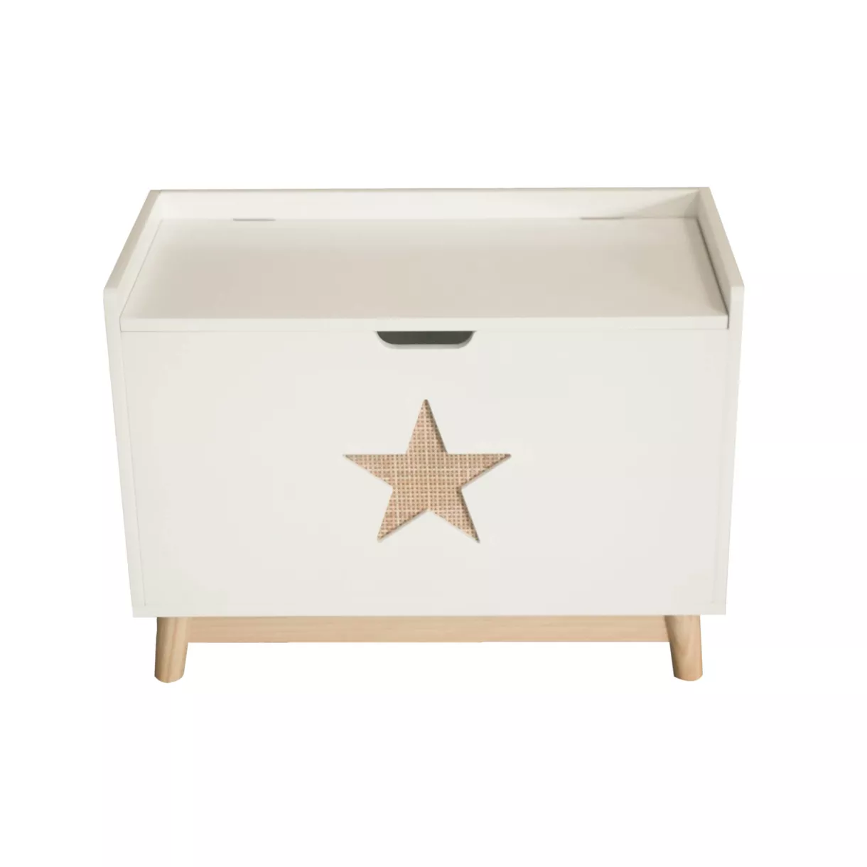 eminza Coffre à jouet avec couvercle enfant bois (H51 cm) Stars Blanc