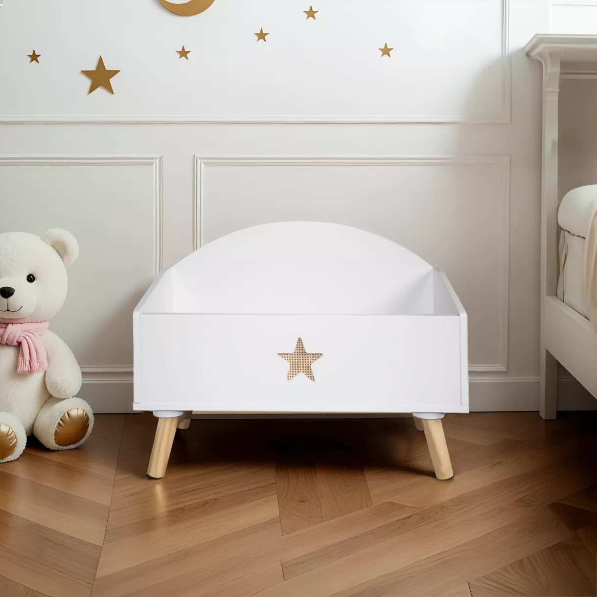eminza Coffre à jouet ouvert enfant bois (H44 cm) Stars Blanc