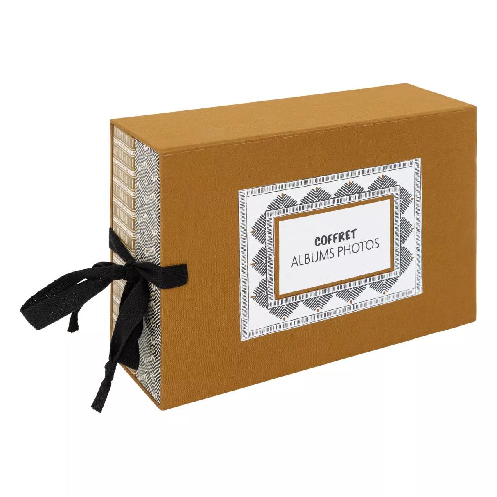 eminza Coffret 2 albums photos (H16 7 cm) Paloma Gris et jaune moutarde