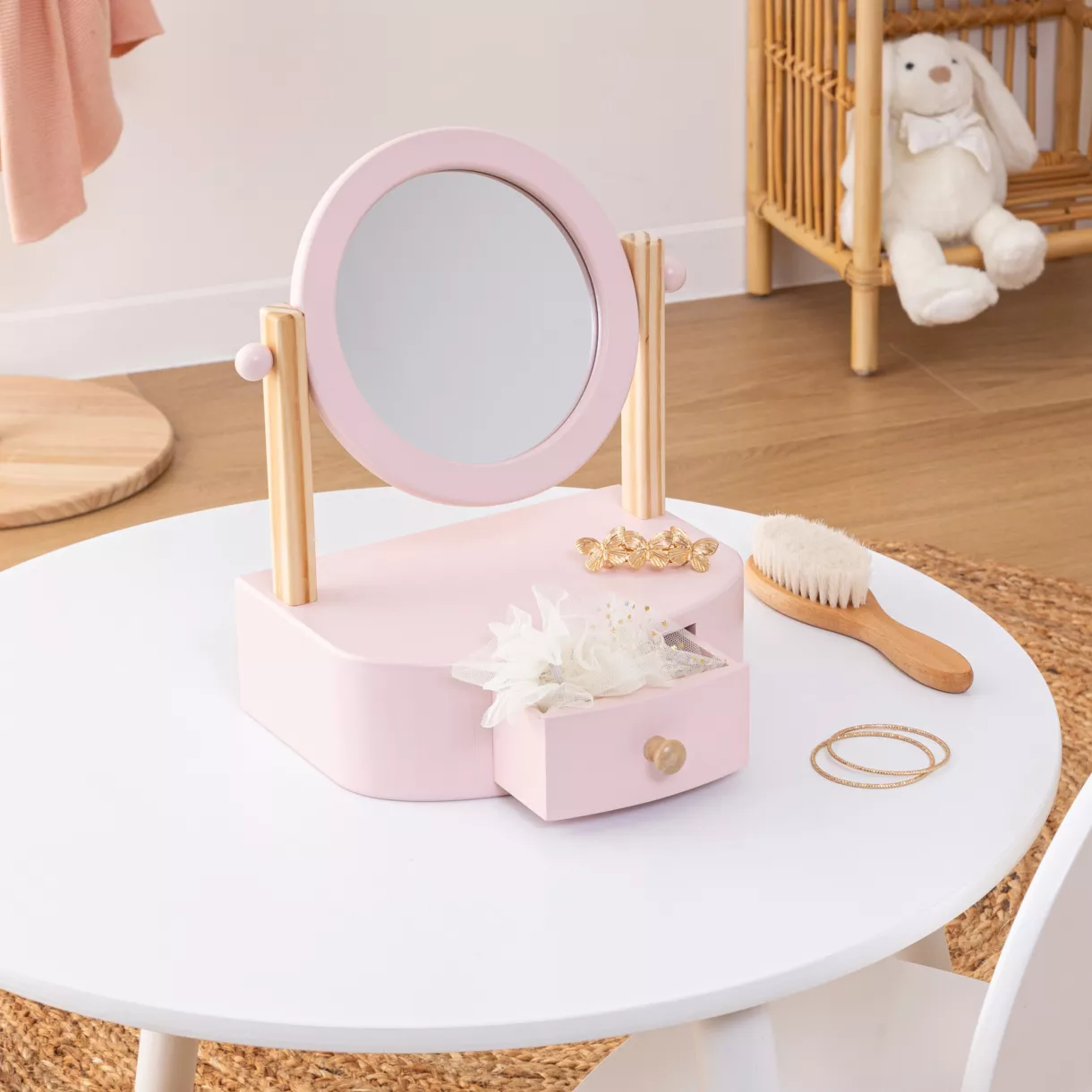 eminza Coiffeuse à poser enfant bois (H28 cm) Louna Rose