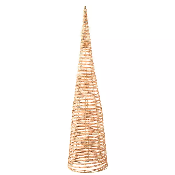 Eminza Cône Lumineux 160 Micro LED (H90 Cm) Résine Tressée Naturel/Blanc Chaud