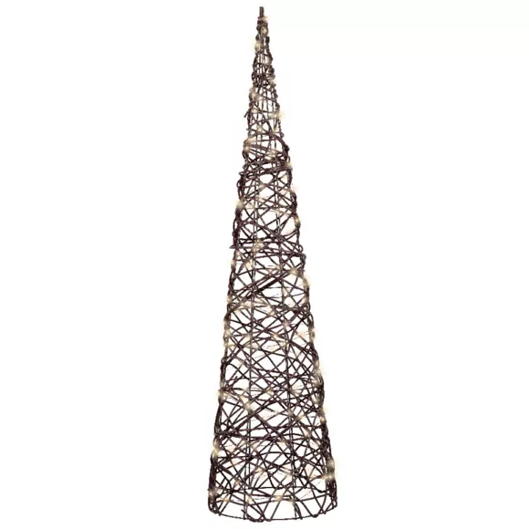 Eminza Cône Lumineux 160 Micro LED (H90 Cm) Résine Tressée Brun/Blanc Chaud