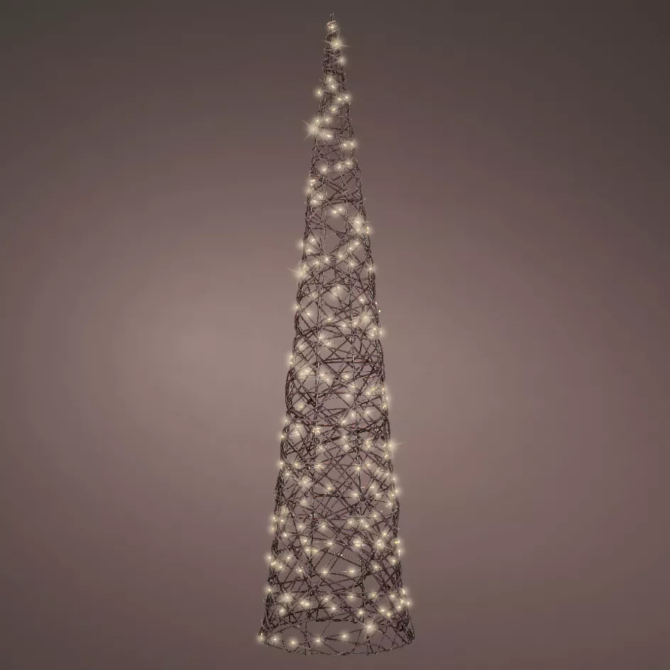 eminza Cône lumineux 240 Micro LED (H120 cm) Résine tressée Brun/Blanc chaud
