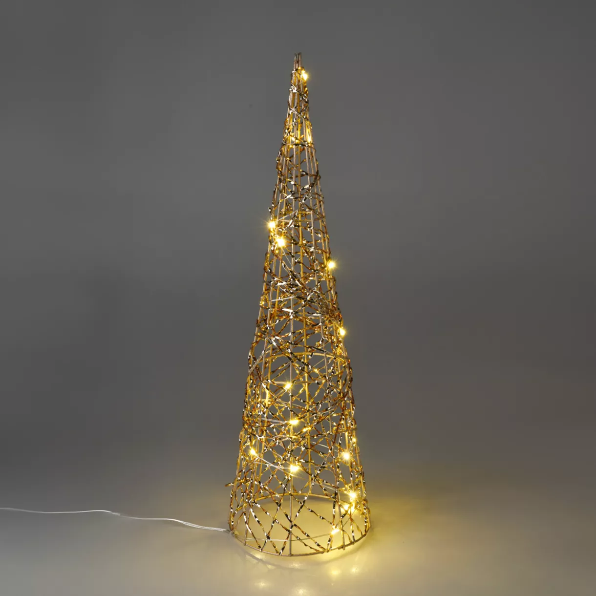 eminza Cône lumineux à piles 20 LED (H40 cm) Christmas Or et blanc chaud