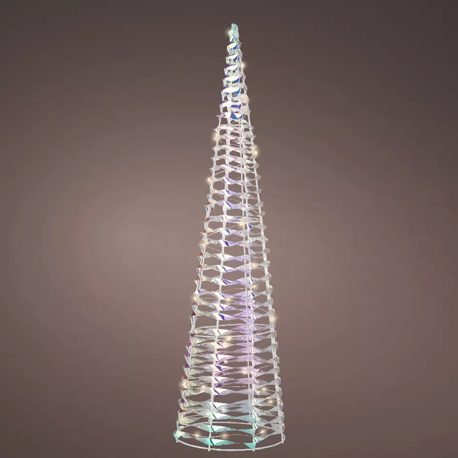 eminza Cône lumineux à piles 30 LED (H60 cm) Ice irisé Blanc chaud