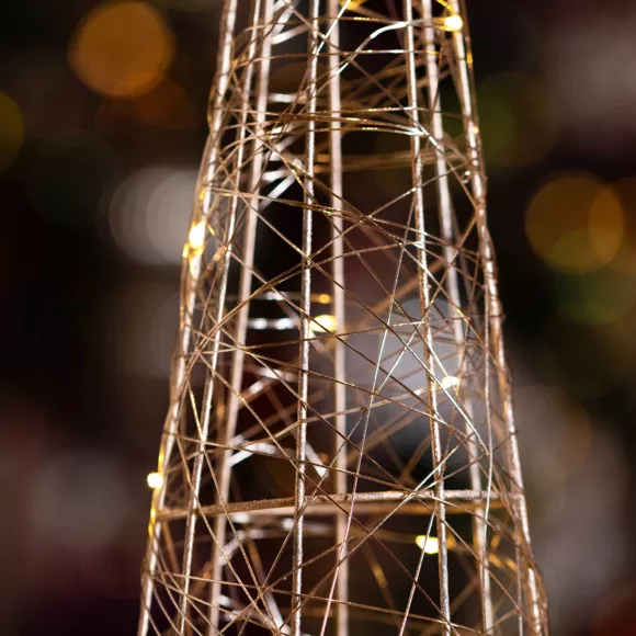 Eminza Cône Lumineux à Piles 30 LED (H60 Cm) Pyramide Or Et Blanc Chaud
