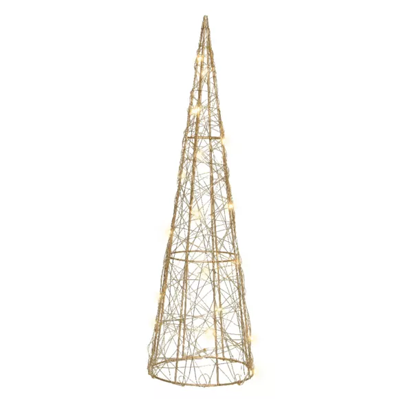 Eminza Cône Lumineux à Piles 30 LED (H60 Cm) Pyramide Or Et Blanc Chaud