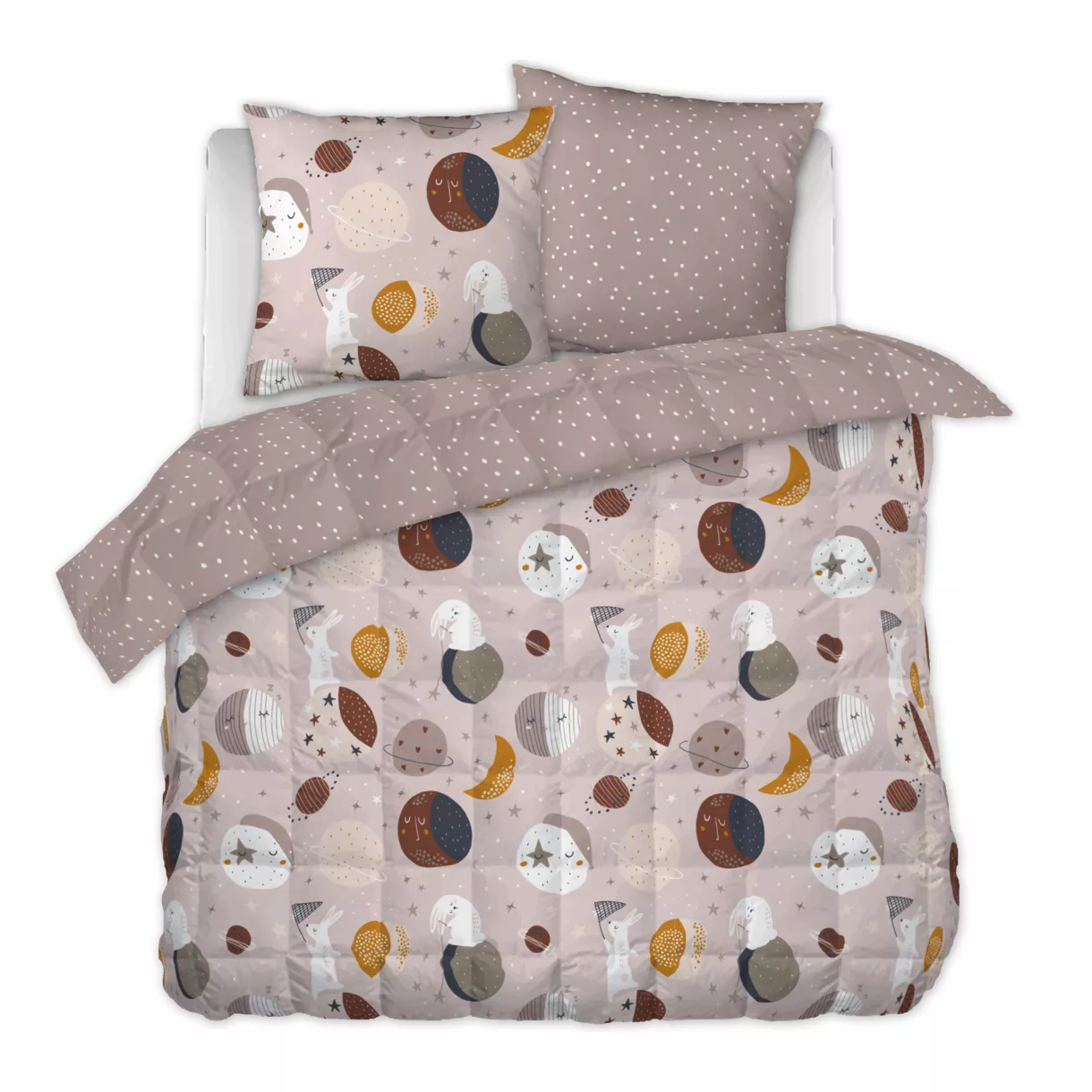 eminza Couette imprimée enfant coton et deux taies d'oreiller (240 x 220 cm) Sky Dream Rose