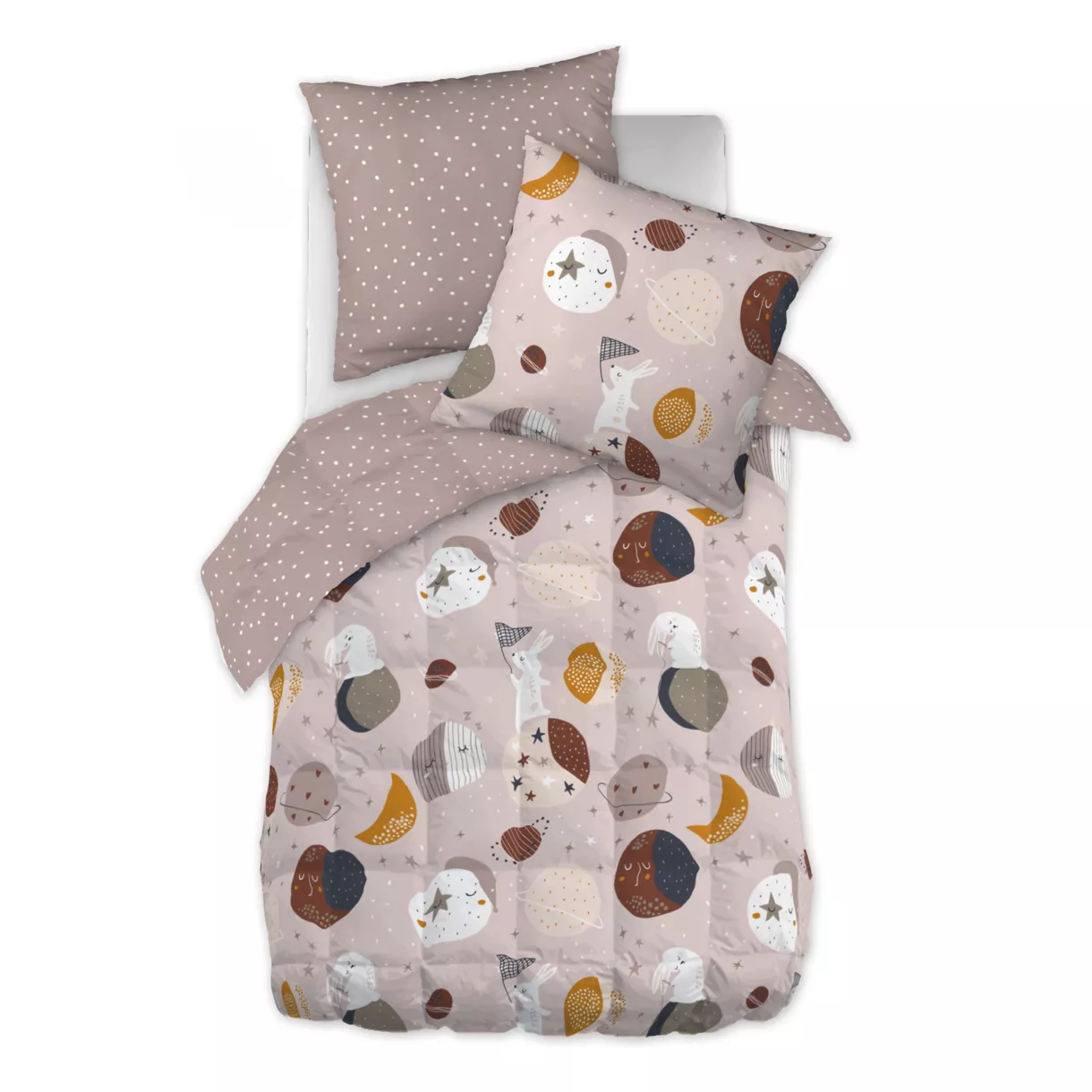 eminza Couette imprimée enfant coton et une taie d'oreiller (140 x 200 cm) Sky Dream Rose