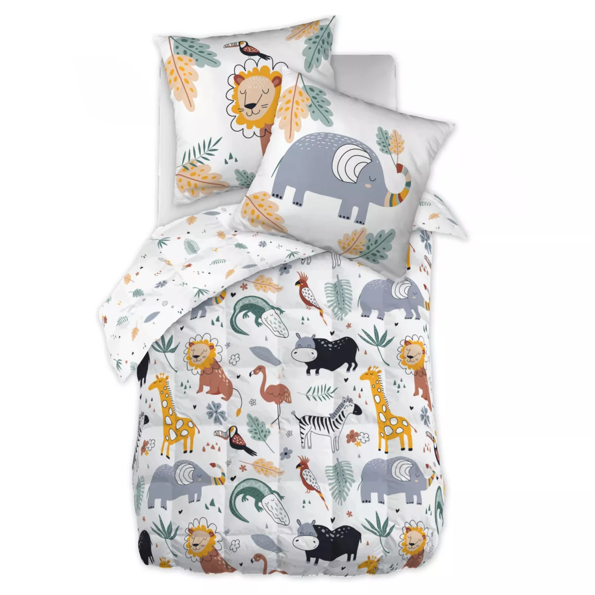 eminza Couette imprimée enfant coton et une taie d'oreiller (140 x 200 cm) Savane Multicolore