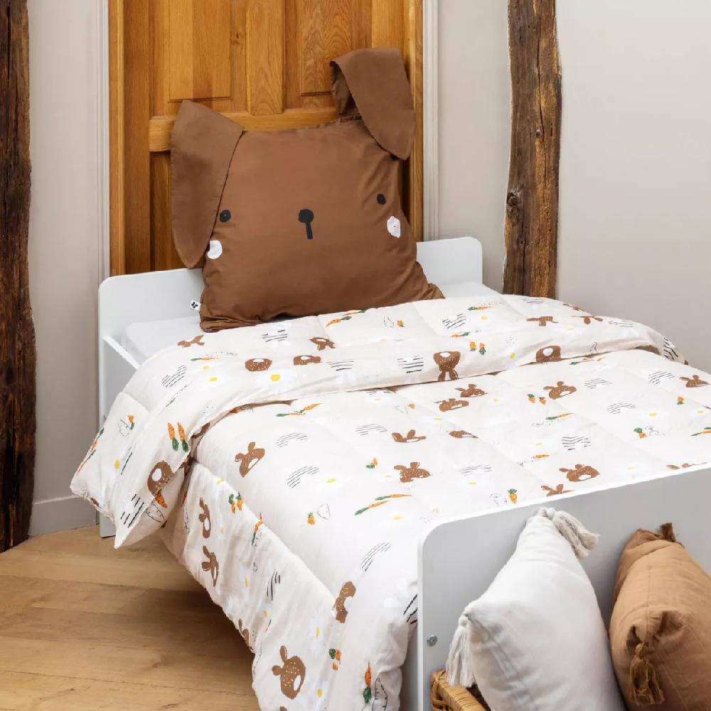 eminza Couette imprimée enfant et sa taie d'oreiller (140 x 200 cm) Pompon Marron