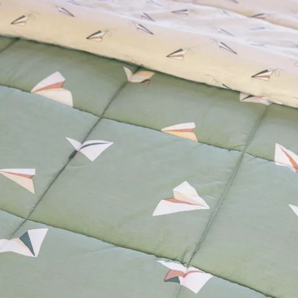 Eminza Couette Imprimée Enfant Et Une Taie D'oreiller (140 X 200 Cm) Petits Papiers Verte