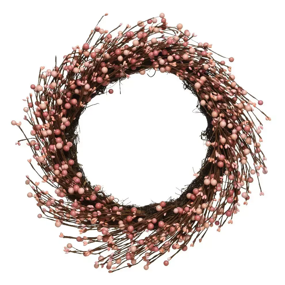 eminza Couronne de Noël Baies laquées (D60 cm) Stélina Rose clair
