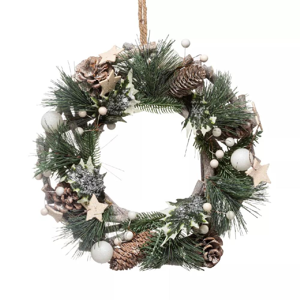 eminza Couronne de Noël (D30 cm) décorée Branches étoiles