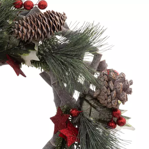 Eminza Couronne De Noël (D32 Cm) Nature Festive Rouge