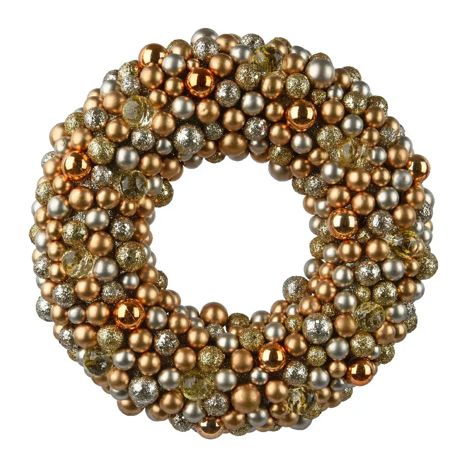 eminza Couronne de Noël (D33 cm) Boules pailletées et brillantes Or