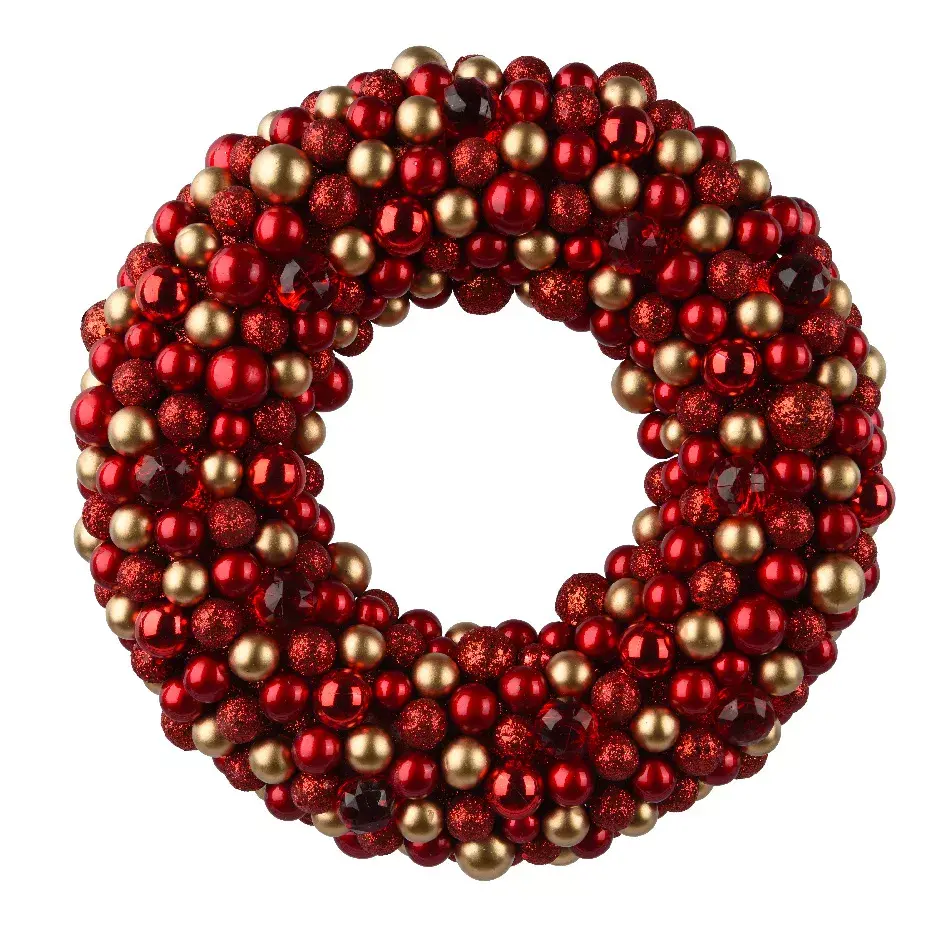 eminza Couronne de Noël (D33 cm) Boules pailletées et brillantes Rouge