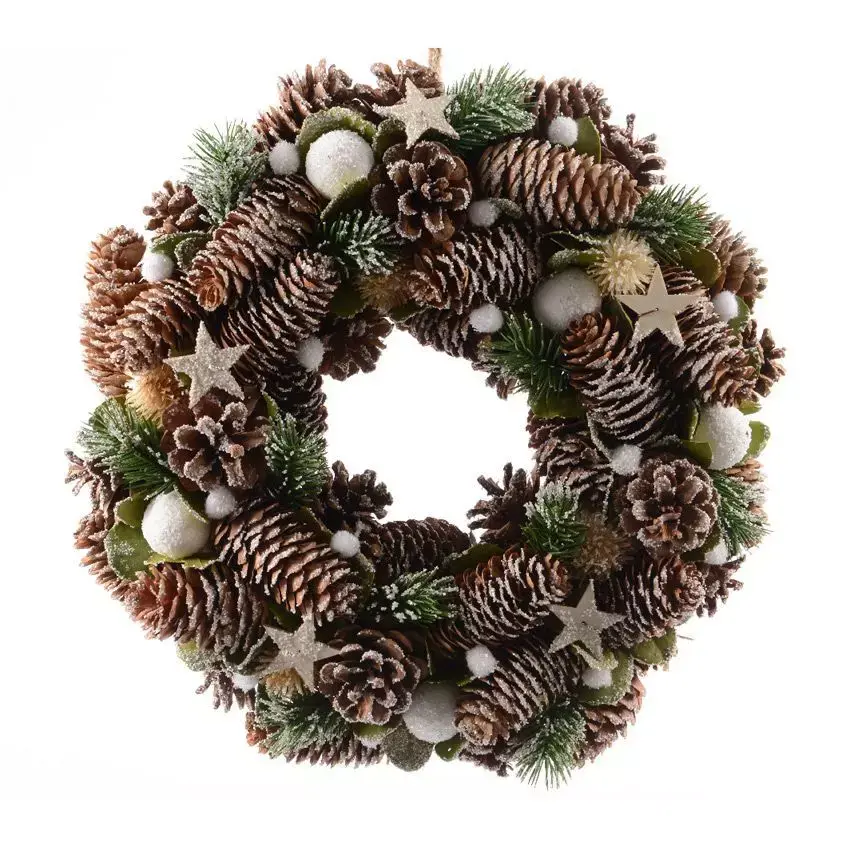 eminza Couronne de Noël (D33 cm) Etoiles et pommes de pin