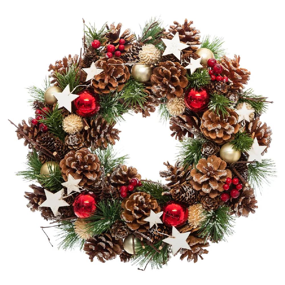 eminza Couronne de Noël (D35 cm) Houx baies et étoiles