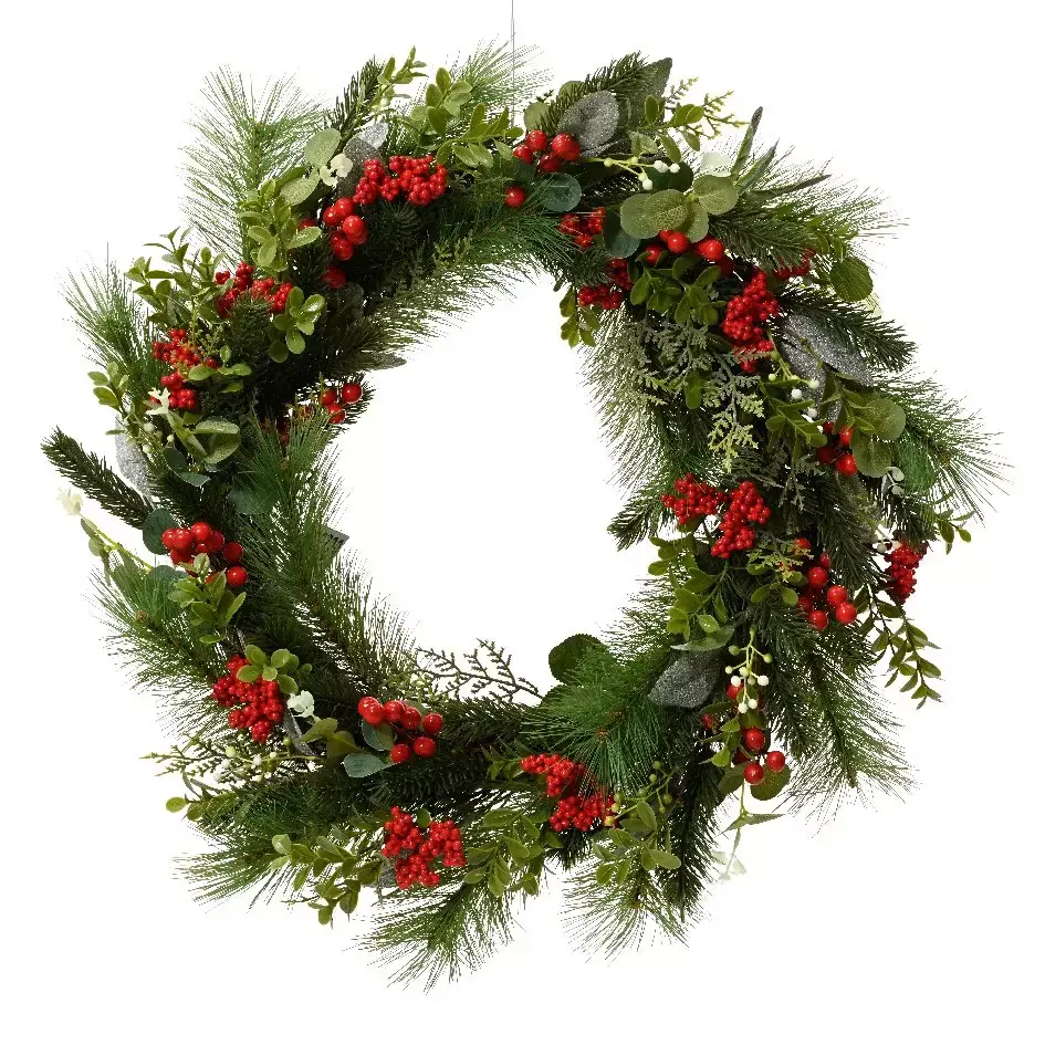 eminza Couronne de Noël (D40 cm) Eucalyptus et Baie Rouge
