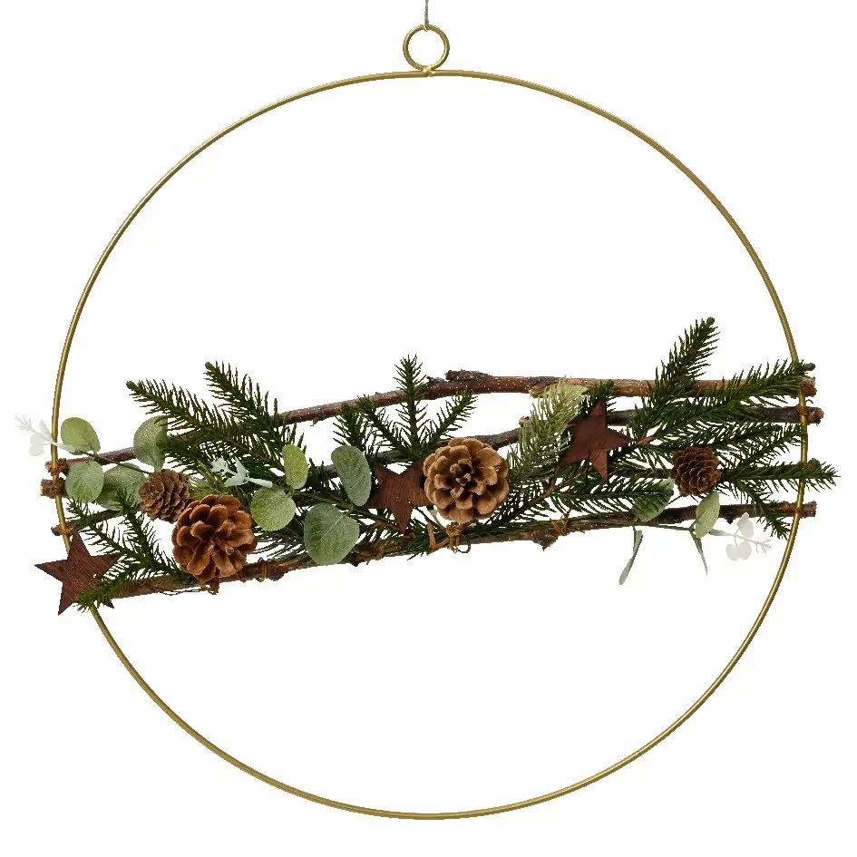 eminza Couronne de Noël (D40 cm) Nature festive dorée