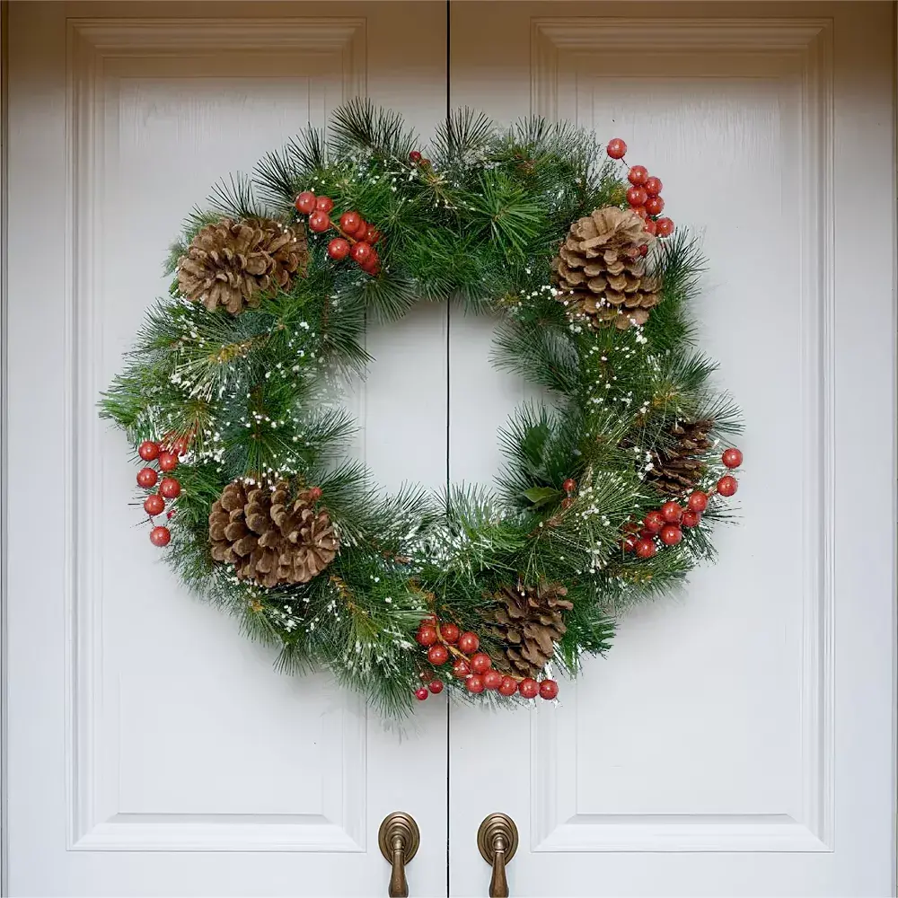 eminza Couronne de Noël (D50 cm) Baies et pommes de pin