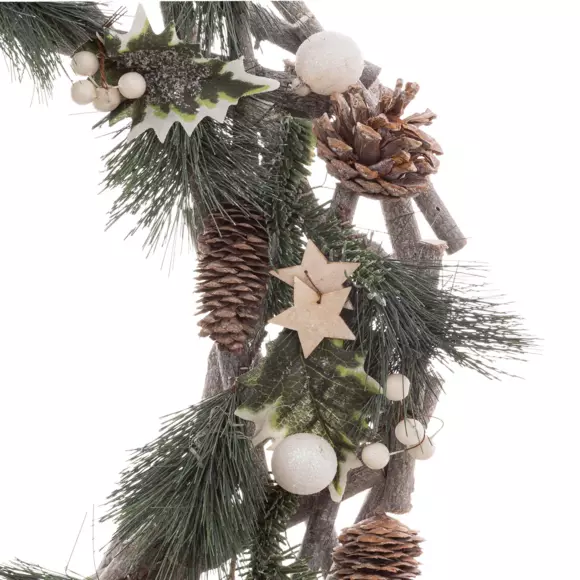 Eminza Couronne De Noël (D50 Cm) Etoiles Et Pommes De Pin