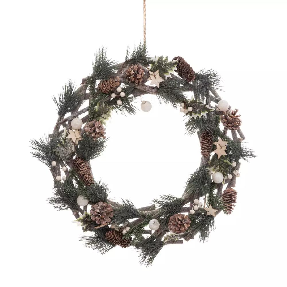 eminza Couronne de Noël (D50 cm) Etoiles et pommes de pin