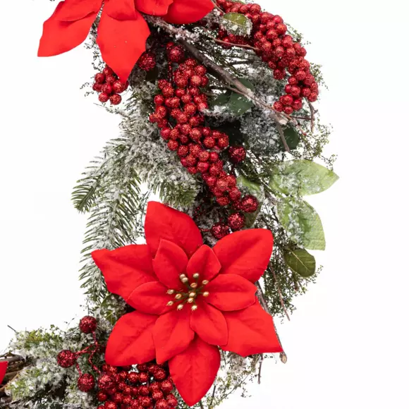 Eminza Couronne De Noël (D50 Cm) Poinsettia Et Baies Rouge