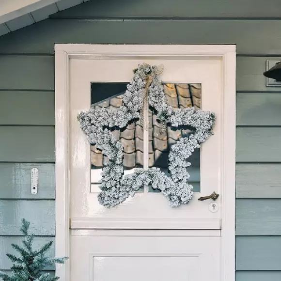 Eminza Couronne De Noël (D60 Cm) Branche D'étoile Enneigé