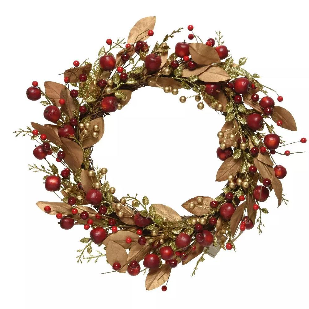 eminza Couronne de Noël (D60 cm) Gstaad Rouge et doré