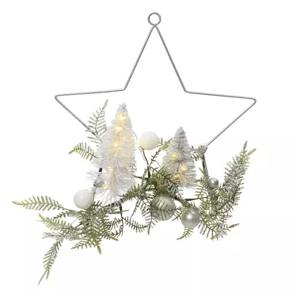 Eminza Couronne De Noël Lumineuse (D30 Cm) Etoile Brillante Argent