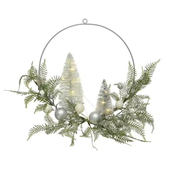 Eminza Couronne De Noël Lumineuse (D30 Cm) Sapin Glacé Blanc Chaud