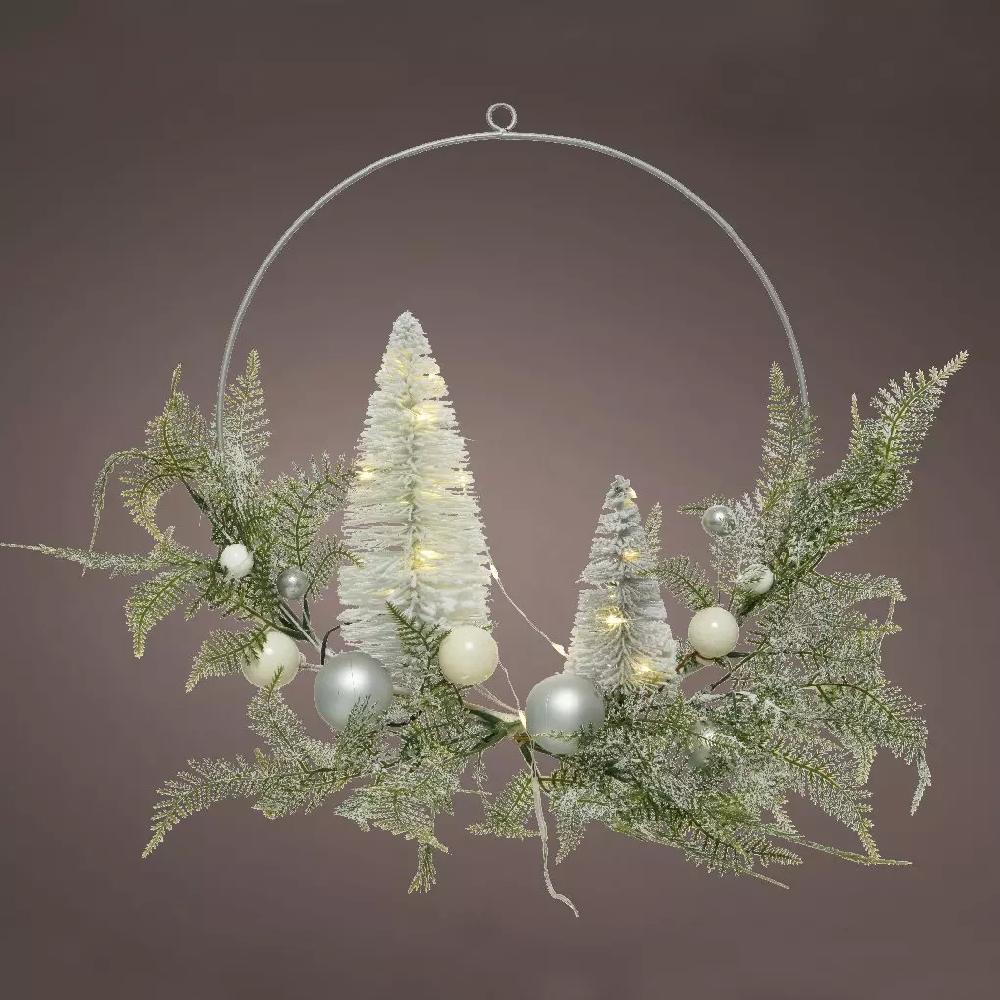 eminza Couronne de Noël lumineuse (D30 cm) Sapin glacé Blanc chaud