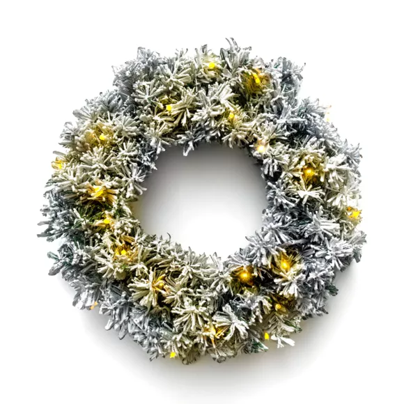 Eminza Couronne De Noël Lumineuse (D40 Cm) Royal Vert Enneigé Et Blanc Chaud