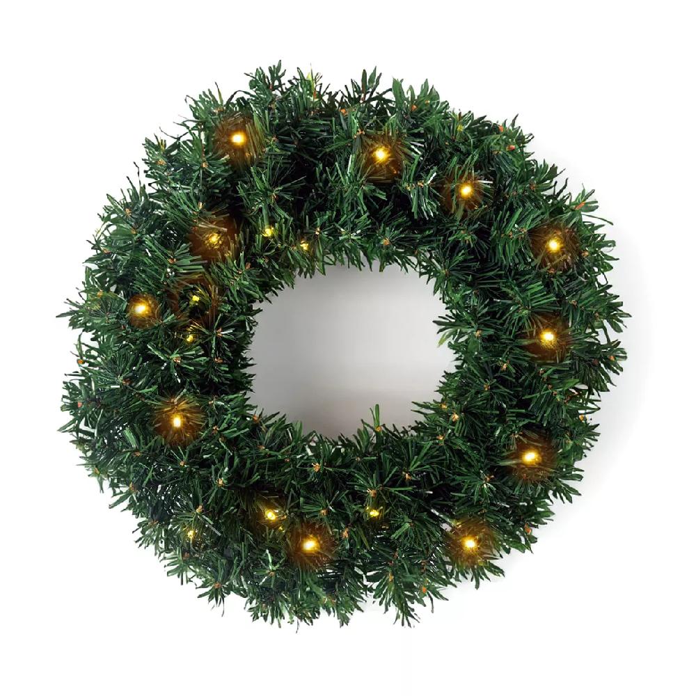 eminza Couronne de Noël lumineuse (D40 cm) Royal Vert et blanc chaud