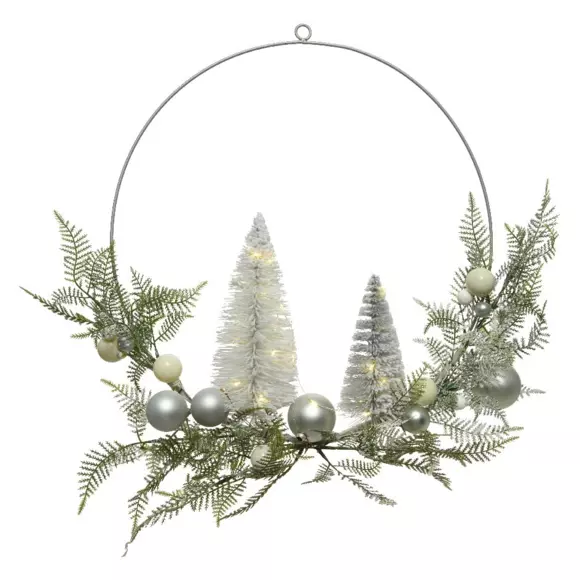 Eminza Couronne De Noël Lumineuse (D40 Cm) Sapin D'hiver Argent