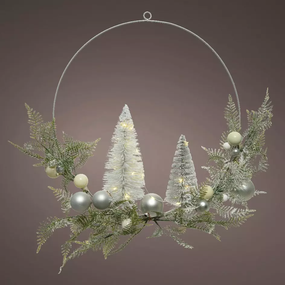 eminza Couronne de Noël lumineuse (D40 cm) Sapin d'hiver Argent