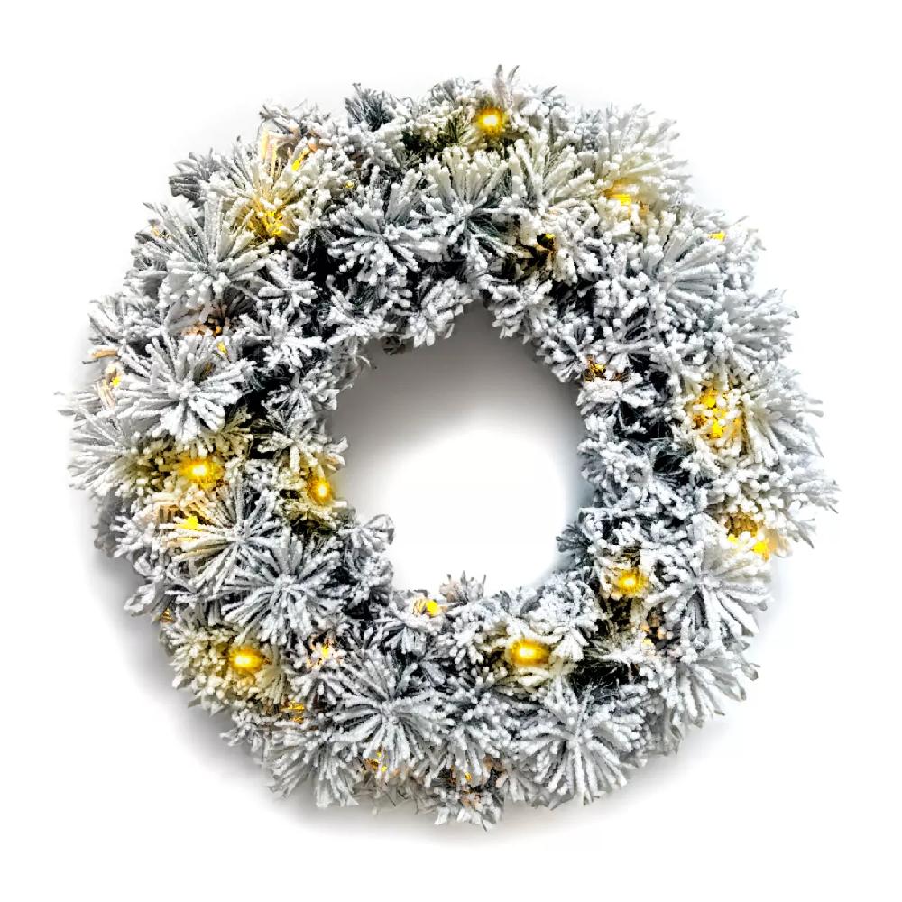 eminza Couronne de Noël lumineuse (D50 cm) Edmonton Vert enneigé et blanc chaud