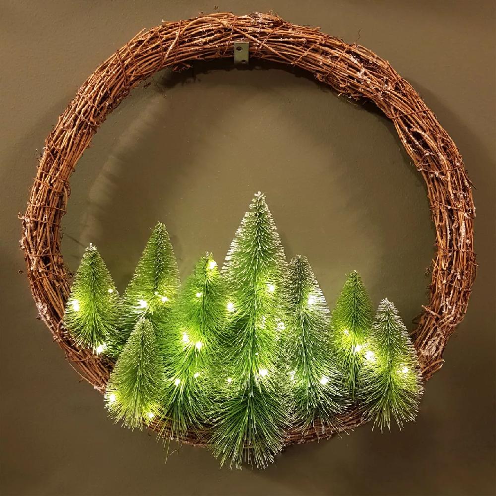 eminza Couronne de Noël lumineuse (D50 cm) Sapins Blanc chaud