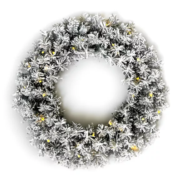 Eminza Couronne De Noël Lumineuse (D60 Cm) Royal Vert Enneigé Et Blanc Chaud