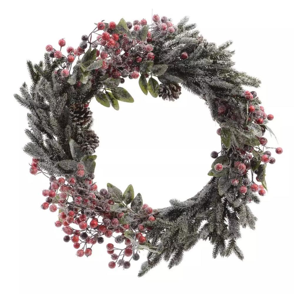 eminza Couronne de Noël nature (D48 cm) Odesza Vert givré