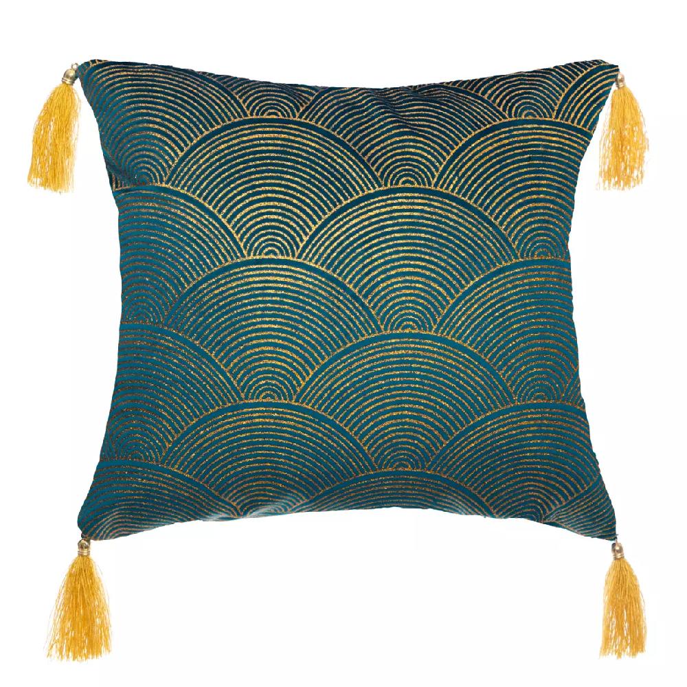 eminza Coussin carré (40 x 40 cm) Glitter Bleu canard