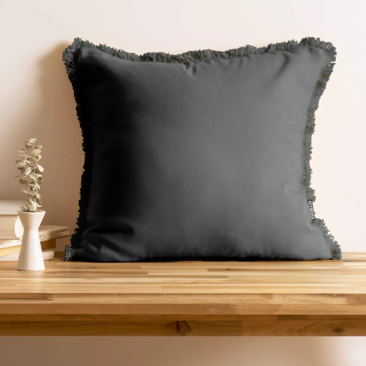 eminza Coussin carré coton (45 x 45 cm) Pixel franges Gris anthracite
